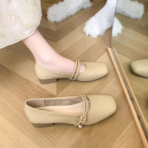 
Yupinjia Mary Zhen single shoes women's skirt small leather shoes one-foot Doudou women's shoes 2025 new flat grandma shoes apricot color 37