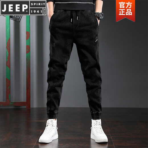 JEEP SPIRIT2023新款牛仔裤男士束脚宽松百搭休闲长裤子韩版潮流哈伦裤松紧腰 黑色 2XL