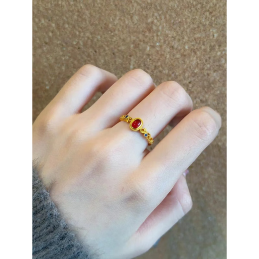DL 1998 Tourmaline Ring Ancient Golden Filigree Fenghua Fengshu Ruby Female Retro Fengshu Colorful Ring Opening Adjustable