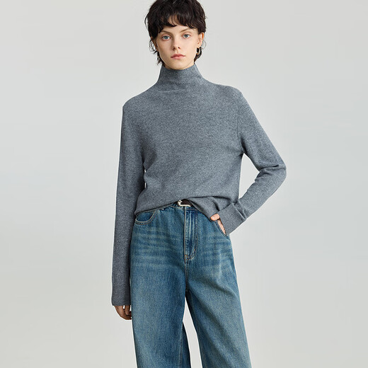 LILY 100% wool 2025 winter new style half turtleneck solid color versatile temperament commuter sweater sweater tops for women 505 light gray S