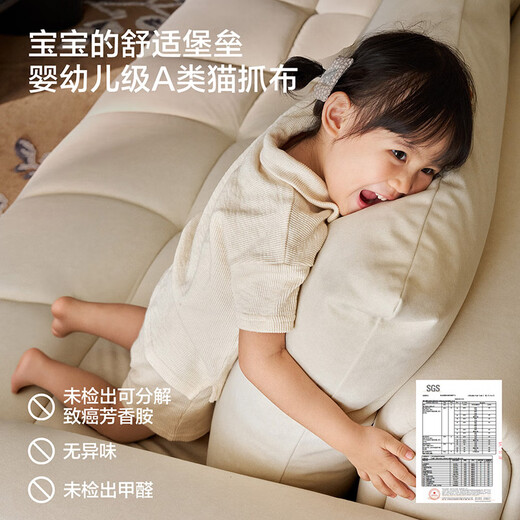 Lin's Home Cream Style Fabric Sofa Living Room 2025 New Puff Sofa Cat Scratch Cloth Furniture Small Apartment Sofa TBS175 2.68 meters | Roaming Gray 12 Anti-bacterial Cat Scratch Cloth