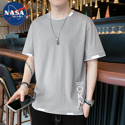 nasawassup短袖t恤男士夏季薄款棉潮流帅气百搭冰丝男装体恤上衣服 灰色 L （110-120斤）