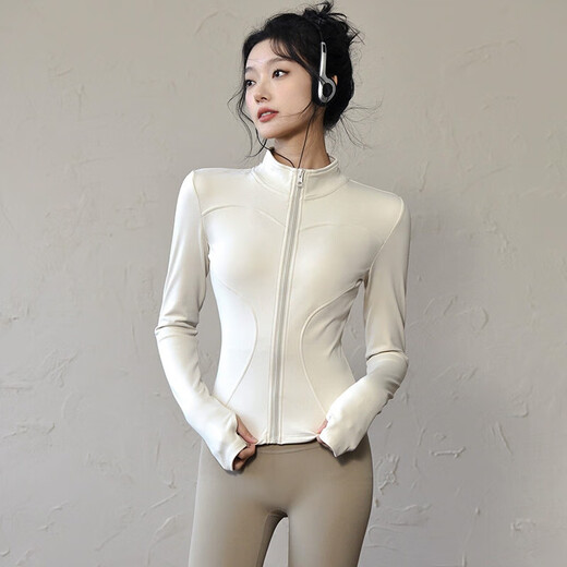 Traje de yoga de Bai Qixin para mujeres Spring y otoño de manga larga alta elástica seca secable Conjunto de deportes de yoga apretados Traje de yoga de ropa superior [abrigo + pantalones] l tamaño [110-130Jin [Jin iguala 0.5 kg]]