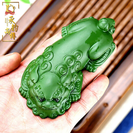 Chengyun Shangzun Yixing Zisha Tea Pet Creative Handmade Pixiu Ornament Lucky Accessories Tea Play Tea Ceremony Tea Table Color Changing Can Be Raised Mega Power Bafang (Pixiu) - Mother Model - Dark Green Clay