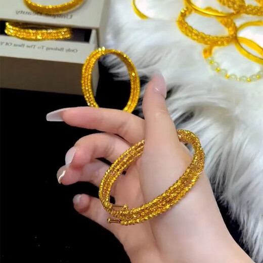 DL 1998 Fat Donglai same style 18k gold bracelet new style 18K yellow l gold bouncy bead three-circle memory elastic flashing 3D hard broken Sansheng Sanshi popping bouncy bead bracelet
