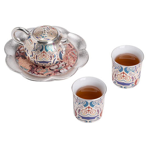 SUSHI CERAMICS Dunhuang gilt silver tea set set by Chen Desheng, the national intangible cultural heritage inheritor, one pot and two cups accompanying the gift box