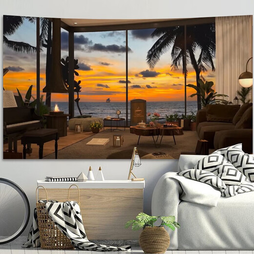 
Nordic window sill landscape hanging cloth background cloth room bedside wall cloth bedroom decoration tapestry canvas live mural 6169 [horizontal] [fragrant cloth] Collection 150 height * 200 width CM [send installation package] + star
