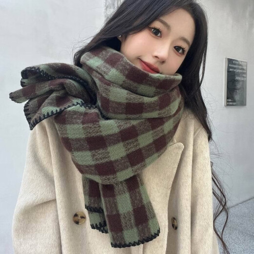 Die Atmosphäre von Guiqi ist ein weißer Schal für Frauen im Winter Korean Retro Plaid SHALN eingedickt und warm Sternselbe Schal für Winterplaidschal [Grüne Girlande] [Grüne Garland]
