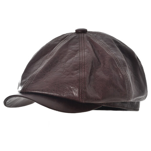 Kenmont British retro genuine leather beret autumn and winter windproof plus velvet warm gentleman forward hat large head circumference dark brown M 58c_ (adjustable)