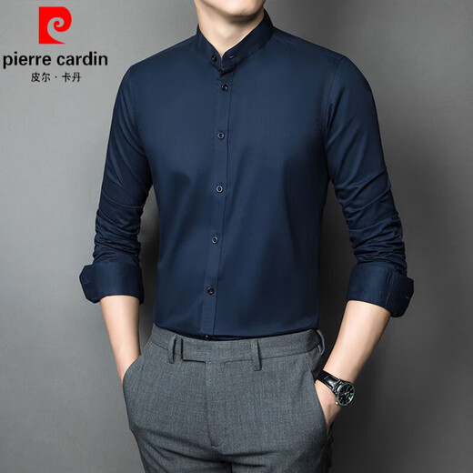 Pierre Cardin Neues chinesisches Stand-up-Kragenhemd Herren-Langsalz 2025 Frühlings- und Herbstgeschäft Formal No Iron Professional White Shirt Medium Strick 6629 Grau 5xl [180-200jin [Jin ist gleich 0,5 kg]]