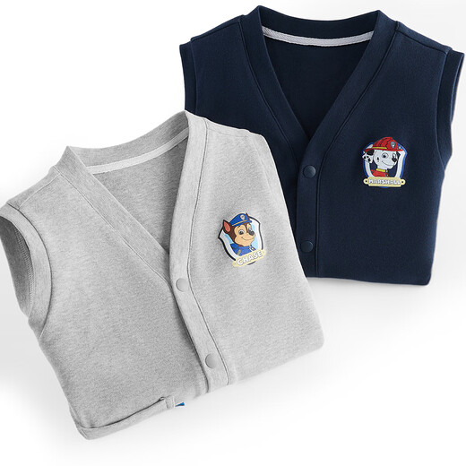 Paw Paw Team Li Dagong Children's Vest Spring and Autumn Vest Liner Boys' Vests and Middle-aged Children's Knitted Jackets Pure Cotton Outer Wear Vest Children's Clothing Navy Blue 120