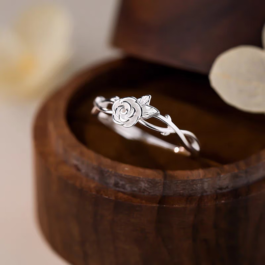Sterling silver rose live ring light luxury plain ring women's open ring niche high-end index finger ring tail ring sterling silver rose live ring pure silver / gram weight about 1.7g / piece