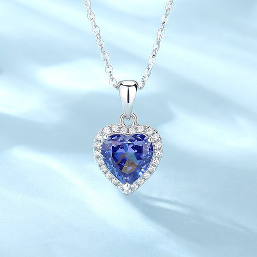 Xingtang Ocean Heart Necklace New Pure Silver Tanzanite Heart-Shaped Necklace Full of Diamonds Fashionable Simple Love Pendant 925 FDDZ-028-Ocean Blue