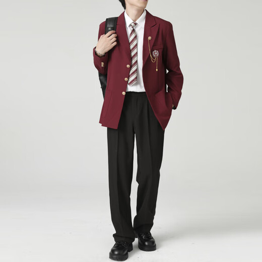 Cupid, God of Love, In the Name of God DKJK Black Suit Jacket for Men and Women, Versatile Japanese College Style Suit TZ2073 Red Suit + Pants + Red Diamond Long Tie 5XL 185-200Jin Jin is equal to 0.5 kg