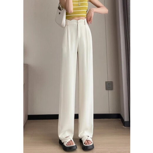 含蕊高腰阔腿裤子女夏季新款宽松百搭潮流休闲裤女士直筒西装长裤 692灰色295 M 96-111斤