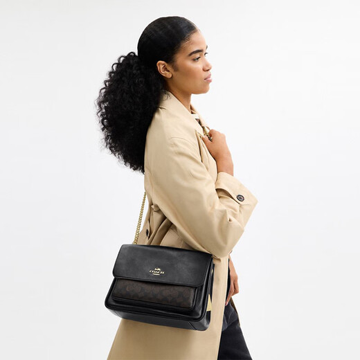 COACH Outlet women's bag classic logo ELODIE crossbody bag shoulder bag commuter chain bag box bag IM/walnut color/black