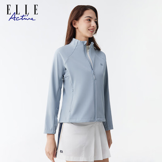 ELLE ACTIVE Stand Collar Zipper Soft Shell Jacket Women's 2025 New Windproof Warm Thickened Jacket Icelandic Blue L