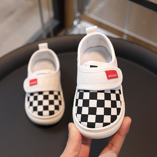 G.duck Little Yellow Duck Children's Canvas Shoes Spring and Autumn New Boys and Girls Cloth Shoes Children's Shoes Baby Toddler Shoes Kindergarten Indoor Shoes Yellow and White Checkered Size 25 Shoe Inner Length 15.0CM