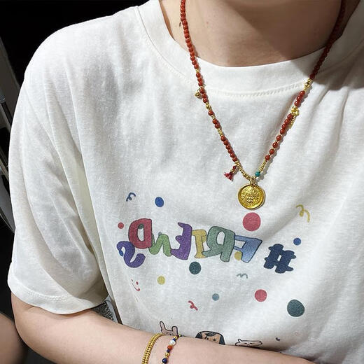 Ouyin Natural South Red Agate Necklace Millet Beads Clavicle Chain Sweater Chain Yellow God of Wealth Life Year Wealth Bracelet Chain Universal Chain South Red Necklace