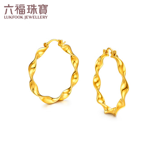 六福珠宝足金浪潮波浪硬金工艺黄金耳圈耳环耳饰 计价 A01TBGE0011 7.98克(含工费1484元)