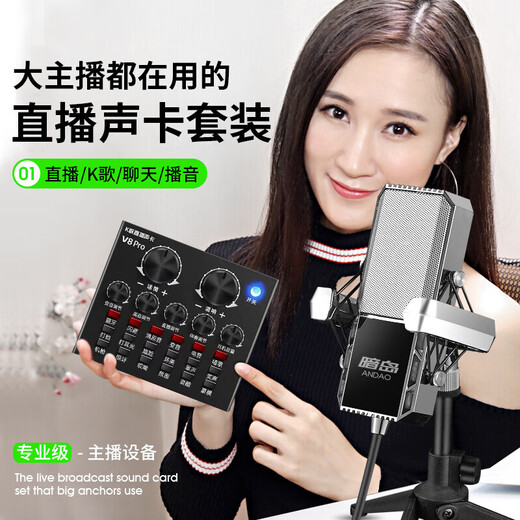 Budi 2024 new V8 sound card set Internet celebrity live broadcast sound card full set mobile phone karaoke computer general equipment Kuaishou V8 sound card GT18 wheat fill light cantilever