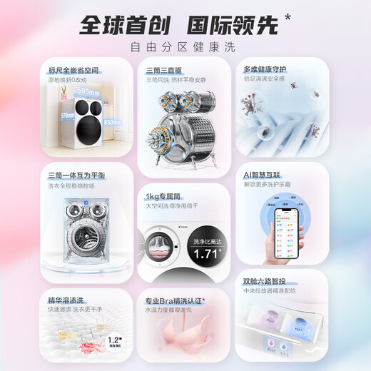 Leader Haier JD.com exclusive launch of lazy three-tub washing machine Pro 12.5kg XQGL125-MBDE699WU1 three-tub state subsidy underwear partition