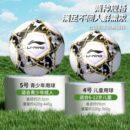 李宁（LI-NING）足球训练比赛用球中考专业标准世界杯 儿童青少年学生运动球 5号黑金【TPU机缝】LFQK671-1
