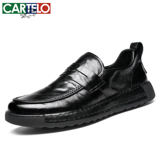 卡帝乐鳄鱼（CARTELO）男士乐福鞋商务休闲皮鞋透气软牛皮英伦一脚蹬皮鞋男9929黑色41