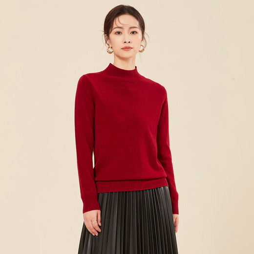 Chunzhu Autumn and Winter New 100% Sheep Wool Thick Warm Half-Turtleneck Sweater Basement Commuting Basic Women's Wool Sweater Burgundy L 115-130Jin Jin equals 0.5 kg