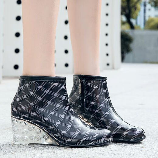 Abba Frühlings- und Sommerregenschuhe Frauen wasserdichte High Heel-Regenstiefel Kurzzylinder-Modefutschuhe Anti-Slip-Kee-Resistenten Wasserschuhe können mit Velvet Khaki 36 hinzugefügt werden