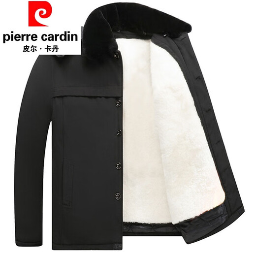 Pierre Cardin winter middle-aged and elderly fur one-piece sheepskin jacket Northeastern wool cotton-padded jacket men's thickened cotton coat cotton-padded jacket nikon black--long-hair style sleeves wool 3XL 125--160Jin Jin equals 0.5 kg