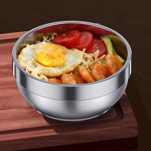 Venus 304 stainless steel bowl double-layer insulated bowl anti-scalding soup bowl large instant noodle bowl children and adults anti-fall rice bowl 14cm