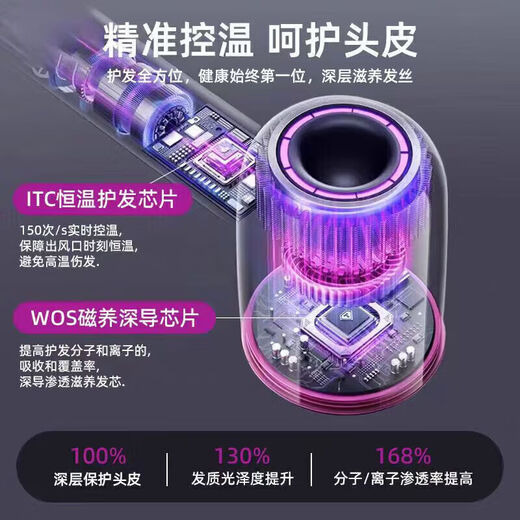 Lefensheng National 3C Certification丨5 billion negative ions for hair care High-speed leafless hair dryer household silent negative ions high power does not hurt hair in strong winds Huaqiangbei hair dryer bright purple-single nozzle 5 billion moisturizing negative ions丨constant temperature hair care and quick drying 2025 new style丨top version gift box丨10-year warranty only replacement but not repair