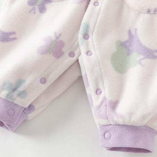 戴维贝拉（DAVE＆BELLA）初生婴儿摇粒绒连体衣0-3个月宝宝爬服秋季新款小童包屁衣新生儿 紫色花园【DB3243402】 80cm （建议身高73-80cm）