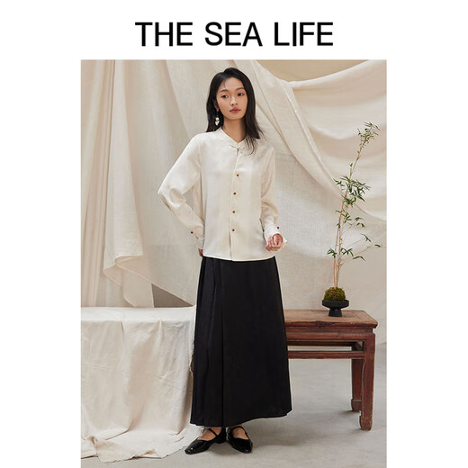 THE SEA LIFE欧海一生 知性半身裙女24夏新品黑色显瘦别致中式半身裙16805 黑法师 M