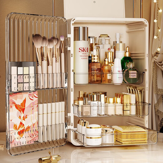 Yunya cosmetics storage box dustproof dressing table skin care products transparent storage box desktop storage rack large capacity cosmetic box pearl white - large capacity transparent panel