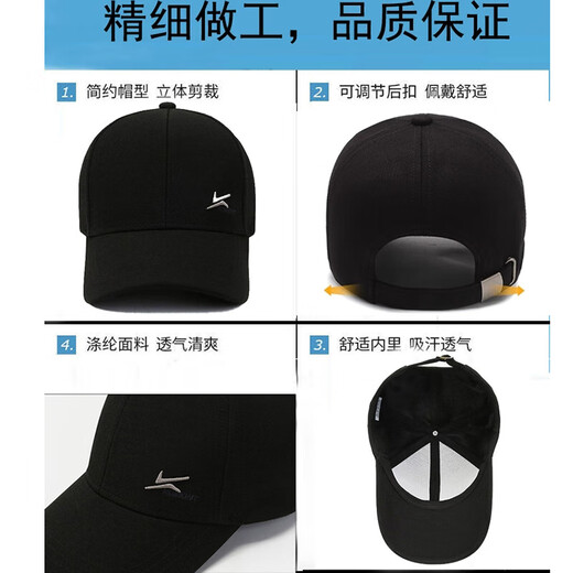 Hat Men's Baseball Cap Spring and Autumn Sun Shade Hat Middle-aged and Elderly Casual Outdoor Sun Hat Peaked Cap Fishing Hat Black