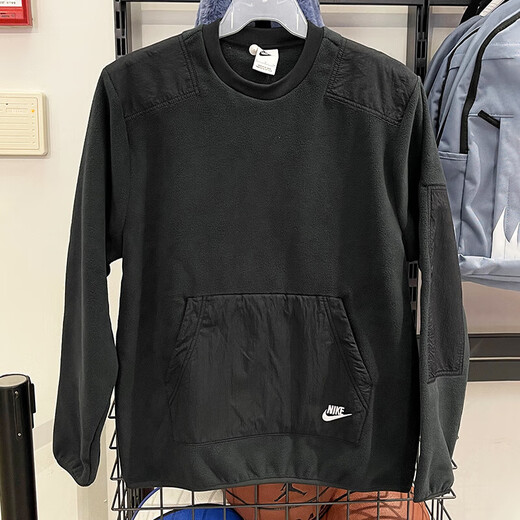 Nike sweatshirt jacket men's winter new fleece sportswear warm casual round neck pullover top DD4855-010/black/inner fleece 2XL/suggested 180-190Jin[Jin equals 0.5 kg]