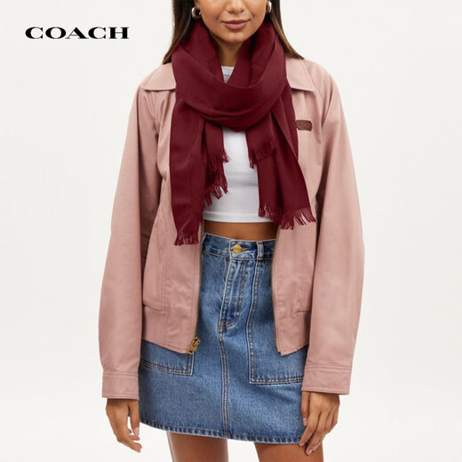 COACH brand direct supply, same style autumn and winter warm wool and mulberry silk scarf for men and women, burgundy CB700 New Year gift