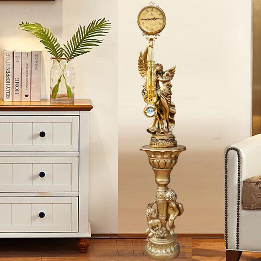 European floor clock living room vertical clock fashion creative floor ornament decoration simple pendulum clock ivory white 109+838 gold