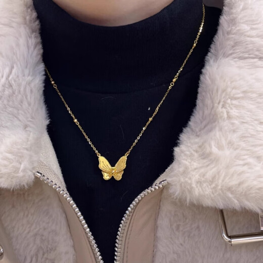 Fat Donglai's same style 18k gold butterfly necklace, K gold, gold and silver texture clavicle chain gold personalized gift for women during the flower month, butterfly necklace