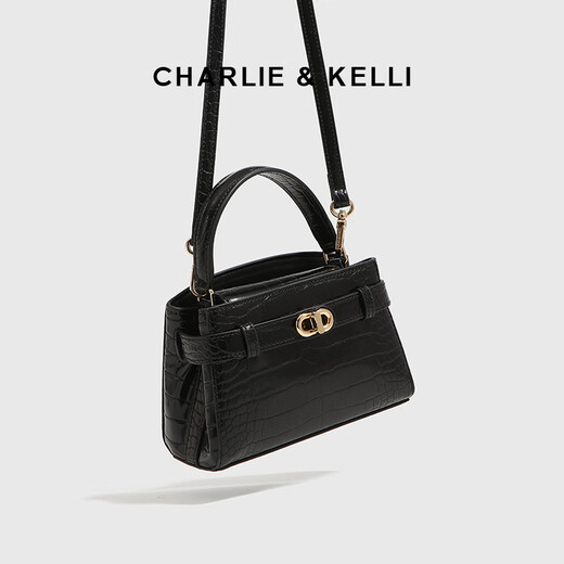 CHARLIE&KELLI CK brand light luxury bag women's bag crocodile pattern Kelly bag women's handheld crossbody bag Valentine's Day birthday gift black Beijing warehouse delivery free brand gift bag