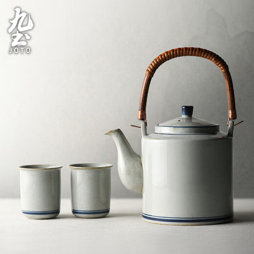 Jiutu household ceramic cold kettle large capacity old-fashioned retro teapot blue and white underglaze color cold kettle teacup blue and white water cup
