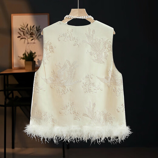 Shechi new Chinese round neck jacquard vest for women 2025 autumn and winter new raw edge splicing silhouette stacked vest