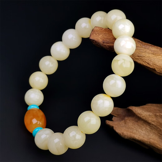 Amber style, one object, one picture, one certificate, beeswax bracelet, women's bracelet, natural amber white flower beeswax, no cracks, bracelet 11.33g, 10mm