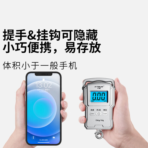 Qianque high-precision portable electronic scale small express delivery portable household hook hook spring luggage fish device silver battery model - battery with tape measure 75kg10g