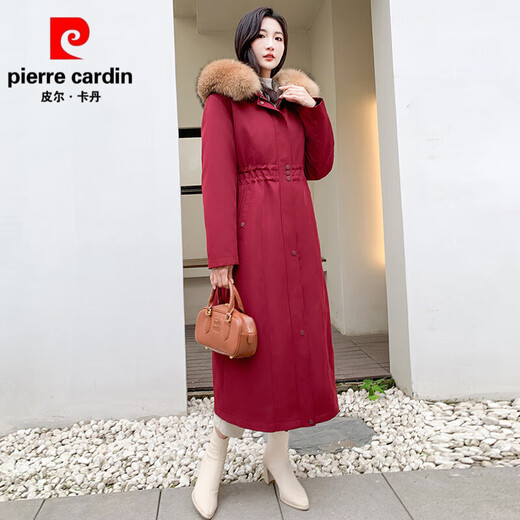 Pierre Cardin high-end duck down rabbit fur thickened removable liner long knee-length down jacket winter parka women's coat black snowflake fox fur collar 3XL 150-170Jin Jin equals 0.5 kg