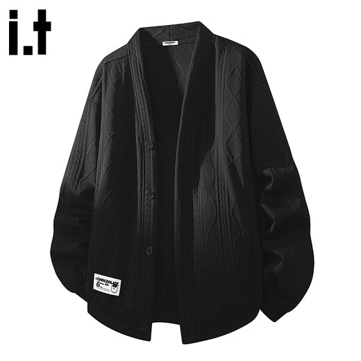 CHOCOOLATE it black cardigan sweater for men 2026 spring and autumn new commuter sweatshirt jacket for men black counter same style XL recommended 130Jin Jin is equal to 0.5kg -150Jin Jin is equal to 0.5kg