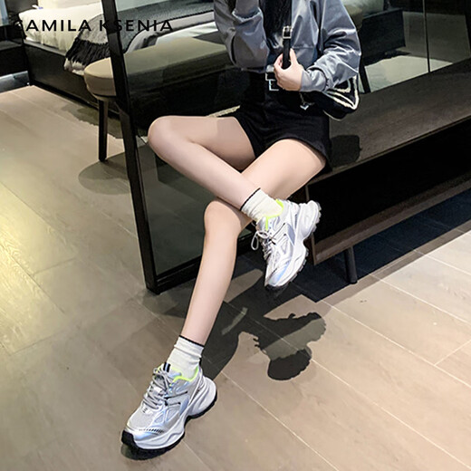 Camila Ksenia Offizielle Website Small C/K Daddy Schuhe Frauen 2025 Neue Sommer Heiße Mode vielseitige dicke alleinige Schuhe Casual Sneakers Silber 38