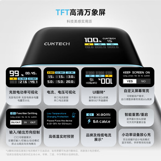 CUKTECH 3C certified for boarding aircraft No. 15 super power card Air power bank 15000 mAh multi-port 100W thin and light suitable for Apple 17 Xiaomi notebook